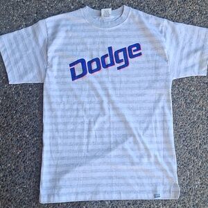 90s Vintage Dodge Short Sleeve Tee Blue Pink Gray Stripe Size Medium